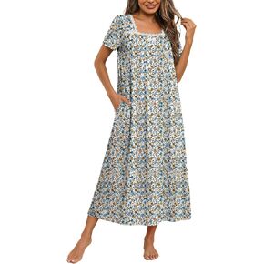 Ekouaer Cotton Long Nightgowns for Women House Dress with Pockets Short Sleeve Casual Night Gown Vintage Victorian Nightshirt in Saudi Arabia