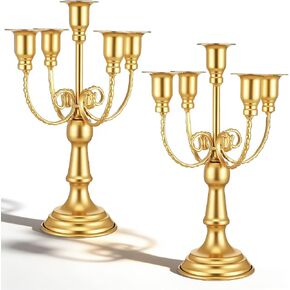 Set of 2 Gold Candelabra Centerpieces - 5 Arm 10" Iron Candle Holders for Taper Candles, Vintage Metal Candlestick Stands for Wedding Reception Table Decor, Christmas Dining Room Fireplace Mantel in Saudi Arabia