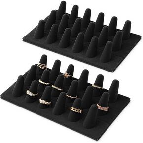 2 Pack Velvet Finger Ring Display, 18 Slot 3-Tier Jewelry Counter Showcase Storage Organizer Holder Stand for Rings, Black in Saudi Arabia