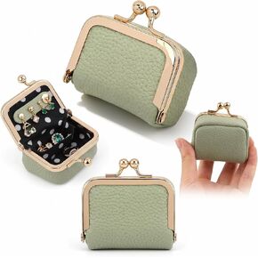 Vintage Leather Mini Jewelry Case, Portable Kiss Lock Jewelry Organizer Box, Multifunctional Small Coin Purse for Women Rings Earrings Necklaces Bracelets (Green) in Saudi Arabia