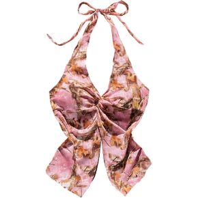 OYOANGLE Women's Summer Top Floral Print Halter Going Out Top Y2K Twist Front Sleeveless Tank Top in Saudi Arabia