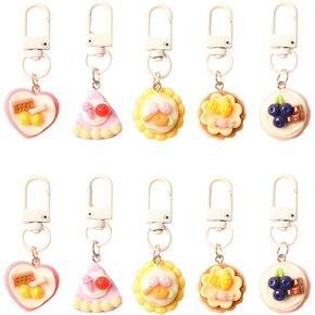 10pcs Cartoon Dessert Keychains Set - Cute 3D Cake & Sweets Charms, Couple's Keyring Collection, Fun Bag Pendants, Fashion Accessories, with Alloy & Resin, Lobster Clasp, No Power Needed in Saudi Arabia