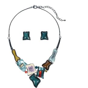 Women's Stunning Statement Collar Necklace Clip On Earrings Set Crystal Enamel Geometric Irregular Square Costume Jewelry in Saudi Arabia