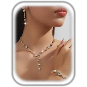 Prom Sets for Brides Bridesmaid Elegant Wedding Earrings Necklace Bracelet Sets Formal Costume for Women in Saudi Arabia