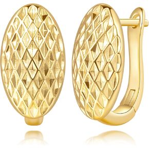 SANDRA REDD 14K Gold Earrings for Women Gold Hoop Earrings Gold Earrings for Women Hoops Oval Shape with Mesh Pad Textured on the Surface Unique Hoops Earring for Womens 18mm in Saudi Arabia