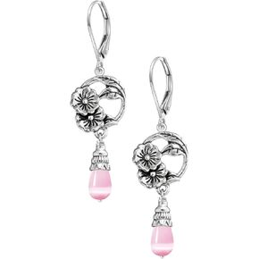 Natural Stone Drop Flower Earrings,Silver Real Genuine Crystal Quartz Gemstone Statement Dangle Earrings for Women Her in Saudi Arabia