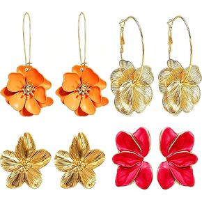 Flower Earrings for Women Summer Spring Beachy Vacation Daisy Statement Gold Earrings Set Tropical Jewelry Gift 4 Pairs in Saudi Arabia