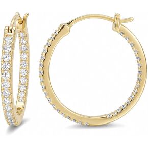14K Gold Hoop Earrings for Women Cubic Zirconia Pave Round Hoops Sparkling Lightweight Huggie Style Elegant Jewelry 15mm/20mm/30mm/35mm in Saudi Arabia