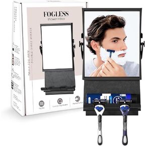Ettori Fogless Shower Mirror for Shaving, Water-Filled Anti Fog Shower Mirror with 1X/3X Dual-Sided Magnification, No Drill Adhesive Mirror for Shower with Shelf, Razor Hooks and Squeegee, Black in Saudi Arabia