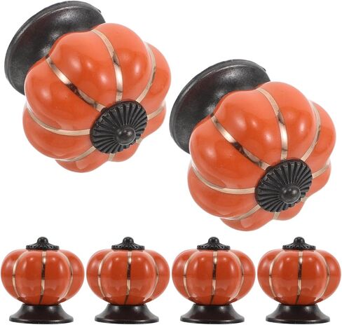 Sosoport Ceramic Pumpkin Cabinet Knobs Pumpkin Shape Closet Pulls Orange Porcelain Drawer Handles 6pcs Room Dresser Wardrobe Bathroom Kitchen Hardware Decor in Kuwait