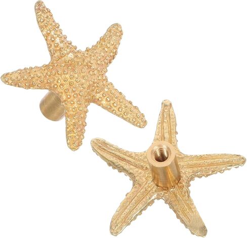 Alipis 2pcs Brass Star Shape Cabinet Knobs for Wardrobe and Dresser Drawers, Ocean Theme Sea Star Handles for Room Furniture Pulls in Kuwait
