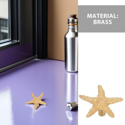 Alipis 2pcs Brass Star Shape Cabinet Knobs for Wardrobe and Dresser Drawers, Ocean Theme Sea Star Handles for Room Furniture Pulls in Kuwait