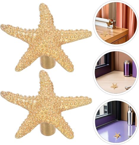 VILLCASE 2pcs Star Shaped Cabinet Door Handles Brass Pull Knobs for Room Wardrobe Dresser Drawer Hardware Nautical Ocean Theme Bedroom Decor in Kuwait