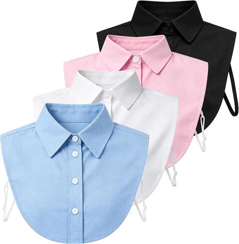 4 Pcs Fake Collar Detachable Dickey Collar Faux False Half Shirt Blouse Collars Tops for Women Girls Daily Outfits Graduation Halloween Costume Accessories (Black, white, blue, pink) in Saudi Arabia