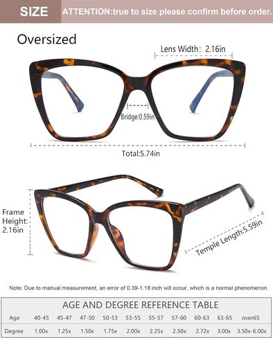 EYEURL Oversized Cat Eye Reading Glasses for Women Blue Light Computer Readers Spring Hinge Fashion Large Eyewear in Saudi Arabia