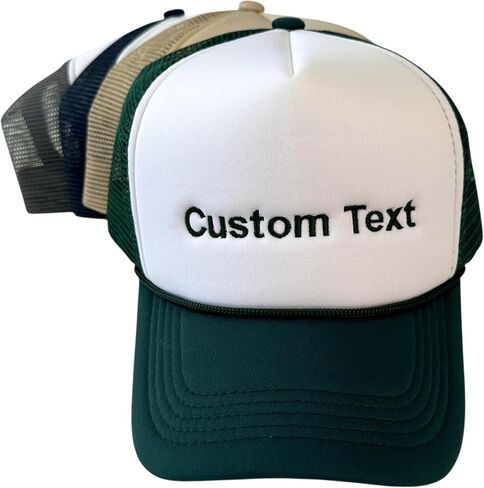 Custom Embroidered Foam Trucker Hat, Personalized Mesh Snapback Cap, Add Your Own Text, Name & Quote, Custom Thread & Font Options for Men & Women White in Saudi Arabia