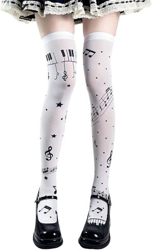 Whimsical Music Note Patterned Thigh High Socks – Over Knee Stockings for Women, Y2K and Lolita Accessories in Saudi Arabia