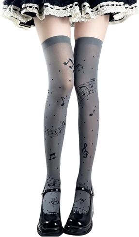 Whimsical Music Note Patterned Thigh High Socks – Over Knee Stockings for Women, Y2K and Lolita Accessories in Saudi Arabia
