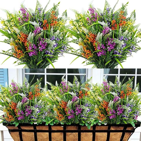 8 Bundles Artificial Flowers for Outdoors Faux Plants Greenery Shrubs UV Resistant for Porch Balcony Patio Garden Home Decor in Saudi Arabia