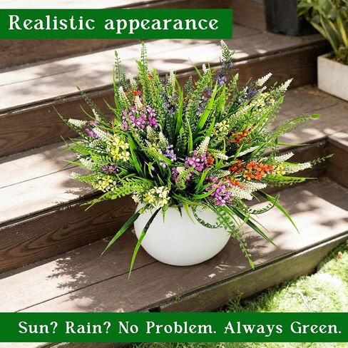 8 Bundles Artificial Flowers for Outdoors Faux Plants Greenery Shrubs UV Resistant for Porch Balcony Patio Garden Home Decor in Saudi Arabia