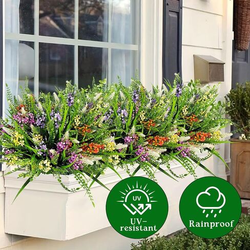 8 Bundles Artificial Flowers for Outdoors Faux Plants Greenery Shrubs UV Resistant for Porch Balcony Patio Garden Home Decor in Saudi Arabia