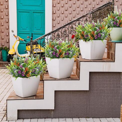 8 Bundles Artificial Flowers for Outdoors Faux Plants Greenery Shrubs UV Resistant for Porch Balcony Patio Garden Home Decor in Saudi Arabia