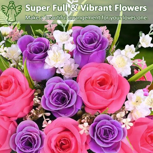 MARTINE MALL 2 Sets Artificial Cemetery Flowers for Grave, Realistic Grave Flowers for Cemetery UV Resistant Memorial Day Flowers Silk Rose Flower with Vase for Cemetery Decorations (Colorful) in Saudi Arabia