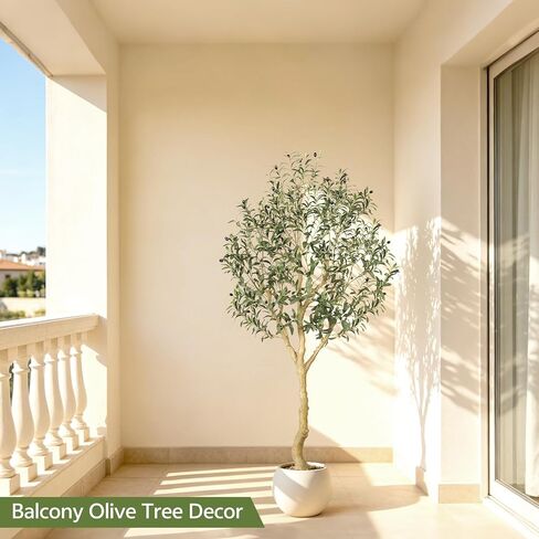 Realead Artificial Olive Tree 6ft - UV Resistant Faux Olive Tree with Realistic Leaves and Natural Wood Trunk - Outdoor Large Fake Olive Tree for Modern Home Office Patio Decor in Saudi Arabia