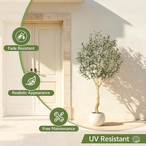 Realead Artificial Olive Tree 6ft - UV Resistant Faux Olive Tree with Realistic Leaves and Natural Wood Trunk - Outdoor Large Fake Olive Tree for Modern Home Office Patio Decor in Saudi Arabia