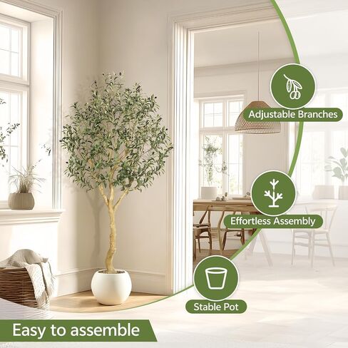 Realead Artificial Olive Tree 6ft - UV Resistant Faux Olive Tree with Realistic Leaves and Natural Wood Trunk - Outdoor Large Fake Olive Tree for Modern Home Office Patio Decor in Saudi Arabia