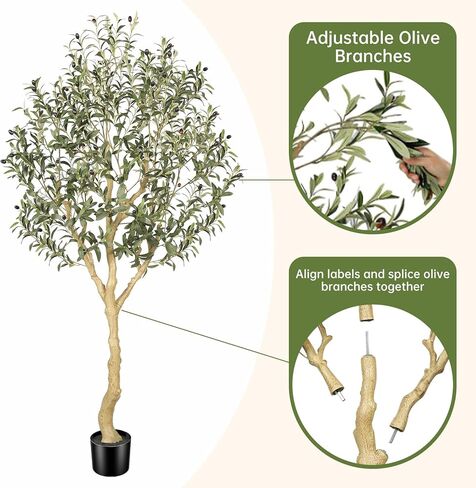 Realead Artificial Olive Tree 6ft - UV Resistant Faux Olive Tree with Realistic Leaves and Natural Wood Trunk - Outdoor Large Fake Olive Tree for Modern Home Office Patio Decor in Saudi Arabia