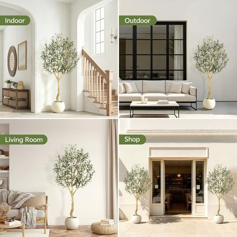 Realead Artificial Olive Tree 6ft - UV Resistant Faux Olive Tree with Realistic Leaves and Natural Wood Trunk - Outdoor Large Fake Olive Tree for Modern Home Office Patio Decor in Saudi Arabia