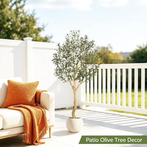 Realead Artificial Olive Tree 6ft - UV Resistant Faux Olive Tree with Realistic Leaves and Natural Wood Trunk - Outdoor Large Fake Olive Tree for Modern Home Office Patio Decor in Saudi Arabia