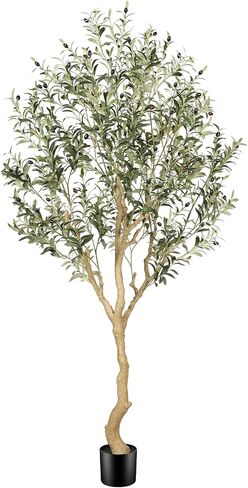 Realead Artificial Olive Tree 6ft - UV Resistant Faux Olive Tree with Realistic Leaves and Natural Wood Trunk - Outdoor Large Fake Olive Tree for Modern Home Office Patio Decor in Saudi Arabia