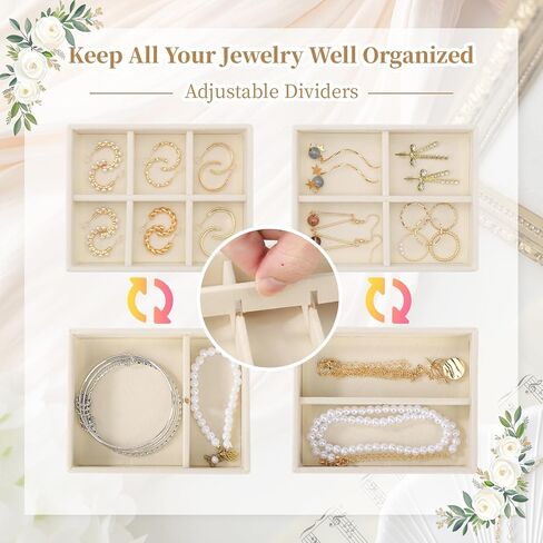Ewen 4 Pack Mini Stackable Jewelry Display and Storage Trays in 4 Different Layouts, 4.72x3.74x0.98in Velvet Cases for Drawers Inserts, Storage and Organization Tray of Earring Necklace Rings, Beige in Saudi Arabia
