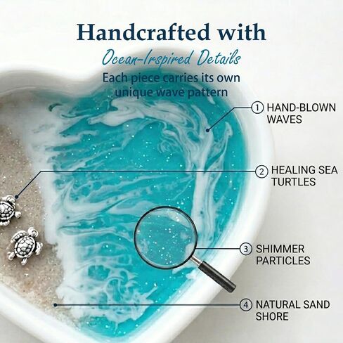 Coastal Decor Ring Dish, Handmade Resin Heart Shaped Ocean Trinket Holder with Sea Turtle & Beach Design, Jewelry Storage for Rings Earrings, Great Engagement & Birthday Gifts for Couples & Women in Saudi Arabia