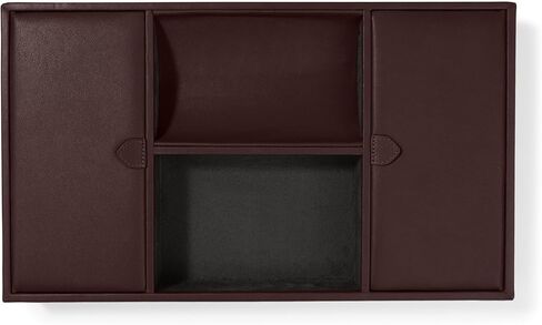 Leatherology Brown Deluxe Valet Tray – Jewelry & Watch Organizer with Covered and Open Compartments, Microsuede Lining – Elegant Catchall for Bedroom, Closet or Bathroom in Saudi Arabia