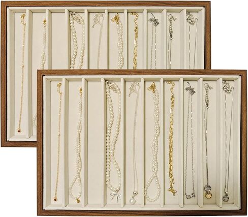 2 Pcs Large Velvet Jewelry Trays for Drawers Stackable Jewelry Drawer Organizer Inserts for Vendors Jewelry Display for Rings Necklace Bracelets Earrings and Studs Earrings (Beige, 2 Pcs 10 Grids) in Saudi Arabia