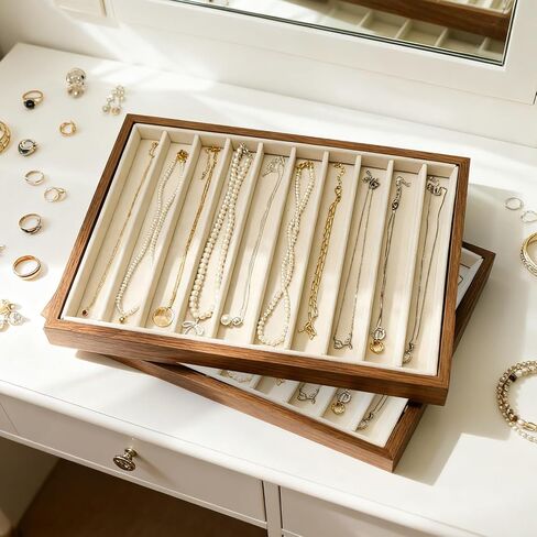 2 Pcs Large Velvet Jewelry Trays for Drawers Stackable Jewelry Drawer Organizer Inserts for Vendors Jewelry Display for Rings Necklace Bracelets Earrings and Studs Earrings (Beige, 2 Pcs 10 Grids) in Saudi Arabia