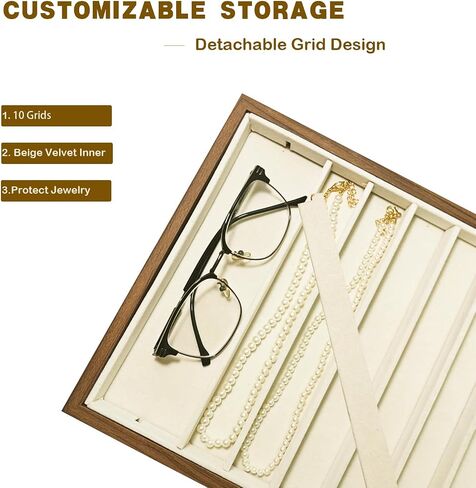 2 Pcs Large Velvet Jewelry Trays for Drawers Stackable Jewelry Drawer Organizer Inserts for Vendors Jewelry Display for Rings Necklace Bracelets Earrings and Studs Earrings (Beige, 2 Pcs 10 Grids) in Saudi Arabia