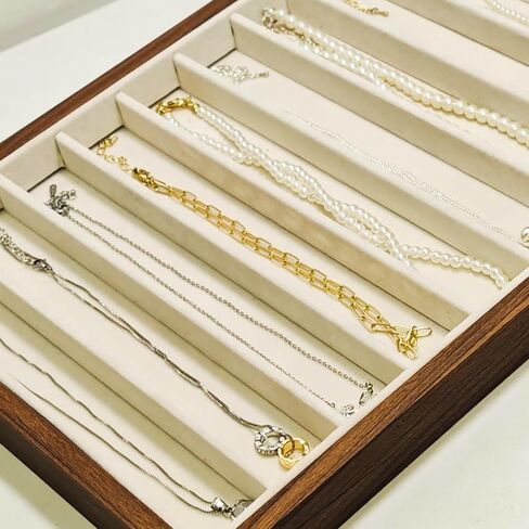 2 Pcs Large Velvet Jewelry Trays for Drawers Stackable Jewelry Drawer Organizer Inserts for Vendors Jewelry Display for Rings Necklace Bracelets Earrings and Studs Earrings (Beige, 2 Pcs 10 Grids) in Saudi Arabia