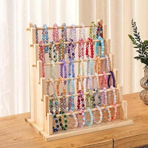 6-Layer Wooden Bracelet Display Stand, Bracelet Organizer Storage, Adjustable, Detachable, Jewelry Storage for Necklaces, Bracelets, Earrings, Ideal for Market Stalls, Night Market, and Home Display in Saudi Arabia