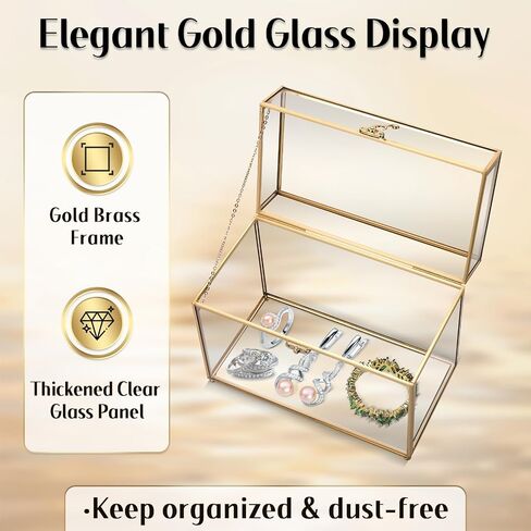 MYFULLY Vintage Gold Glass Jewelry Box, 10" x 5.7" x 7.8" Rectangular Keepsake Box with Hinged Lid, Large Capacity Organizer for Rings, Earrings, Bracelets, Necklaces, Vanity Storage and Home Decor in Saudi Arabia