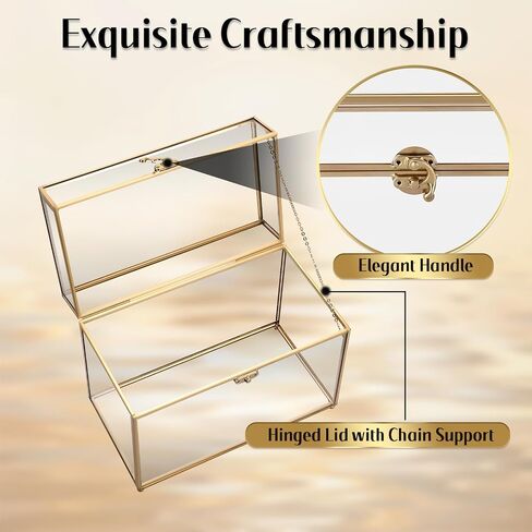 MYFULLY Vintage Gold Glass Jewelry Box, 10" x 5.7" x 7.8" Rectangular Keepsake Box with Hinged Lid, Large Capacity Organizer for Rings, Earrings, Bracelets, Necklaces, Vanity Storage and Home Decor in Saudi Arabia