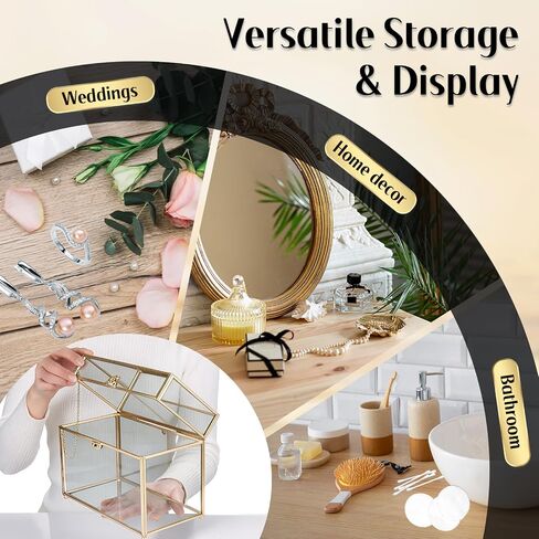 MYFULLY Vintage Gold Glass Jewelry Box, 10" x 5.7" x 7.8" Rectangular Keepsake Box with Hinged Lid, Large Capacity Organizer for Rings, Earrings, Bracelets, Necklaces, Vanity Storage and Home Decor in Saudi Arabia