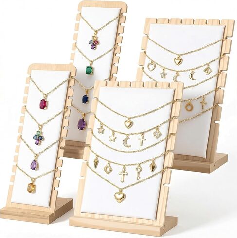 4 Pcs Bamboo Necklace Display Stand Bamboo Panel Jewelry Necklace Tabletop Display Boards Stand Necklaces Holder for Selling for Necklaces, Pendants and Chains (White) in Saudi Arabia