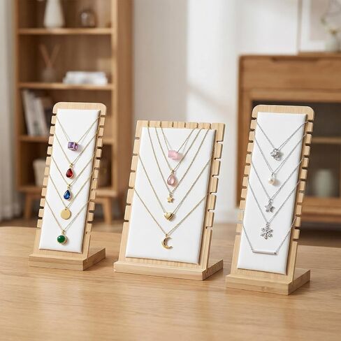 4 Pcs Bamboo Necklace Display Stand Bamboo Panel Jewelry Necklace Tabletop Display Boards Stand Necklaces Holder for Selling for Necklaces, Pendants and Chains (White) in Saudi Arabia