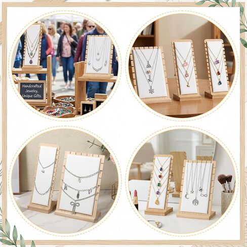 4 Pcs Bamboo Necklace Display Stand Bamboo Panel Jewelry Necklace Tabletop Display Boards Stand Necklaces Holder for Selling for Necklaces, Pendants and Chains (White) in Saudi Arabia