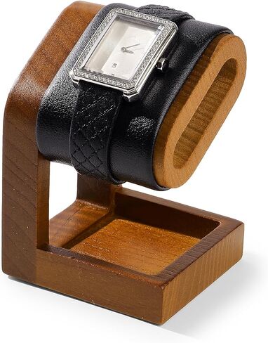 Solid Wood Watch Display Stand T-bar PU Leather Watch Stand Holder Organizer For Men And Women Oval Corner Base Jewelry Accessory Organizer for Store and Home (Black) in Saudi Arabia
