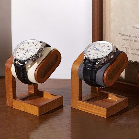 Solid Wood Watch Display Stand T-bar PU Leather Watch Stand Holder Organizer For Men And Women Oval Corner Base Jewelry Accessory Organizer for Store and Home (Black) in Saudi Arabia